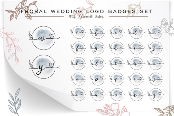 Floral Wedding Logo Badges Set