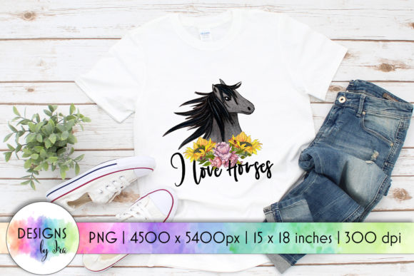 I Love Horses Floral Sublimation Print