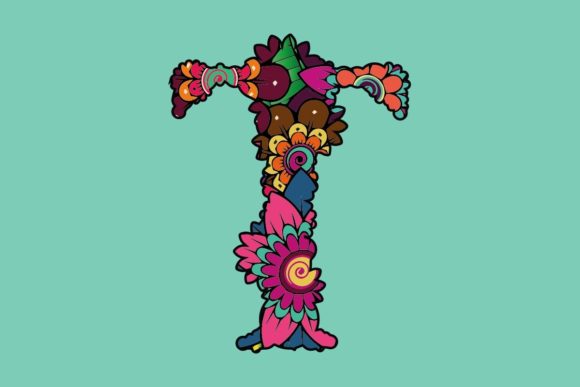 T Letter Floral Capital Alphabet